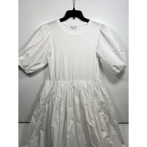 Sofie The Label Dress White Puff Sleeve Maxi Size Small Midi NWOT - Picture 2 of 9